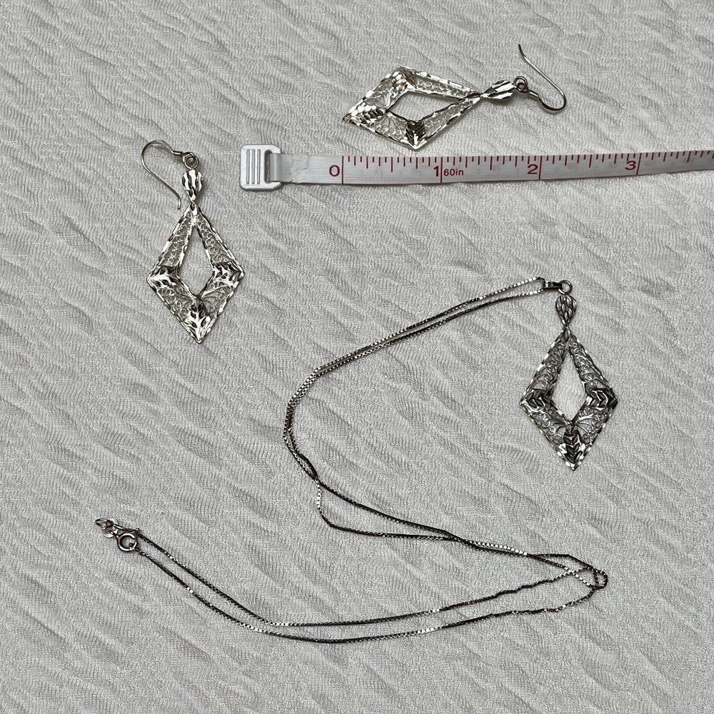 Sterling Silver Filigree Necklace and Earring Set - Picture 4 of 5